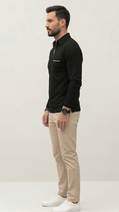 Polo Homme Manches Longues Poche Poitrine