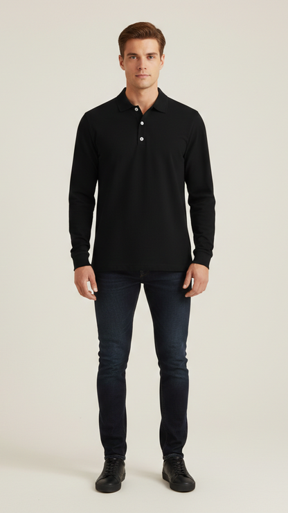 Polo homme manches longues col boutonné