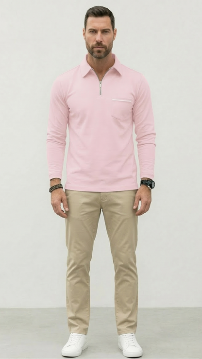 Polo Homme Manches Longues Poche Poitrine