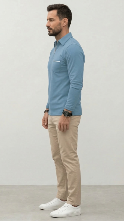 Polo Homme Manches Longues Poche Poitrine