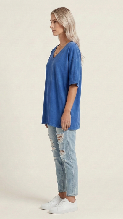 T-shirt femme col V manches courtes