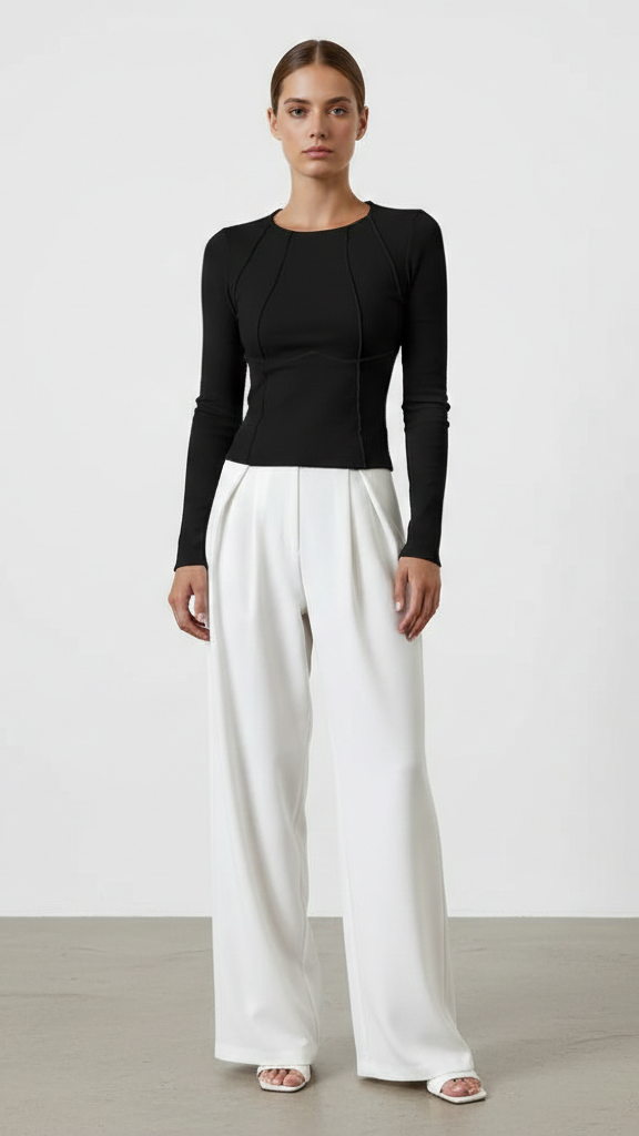 Haut moulant femme manches longues col rond