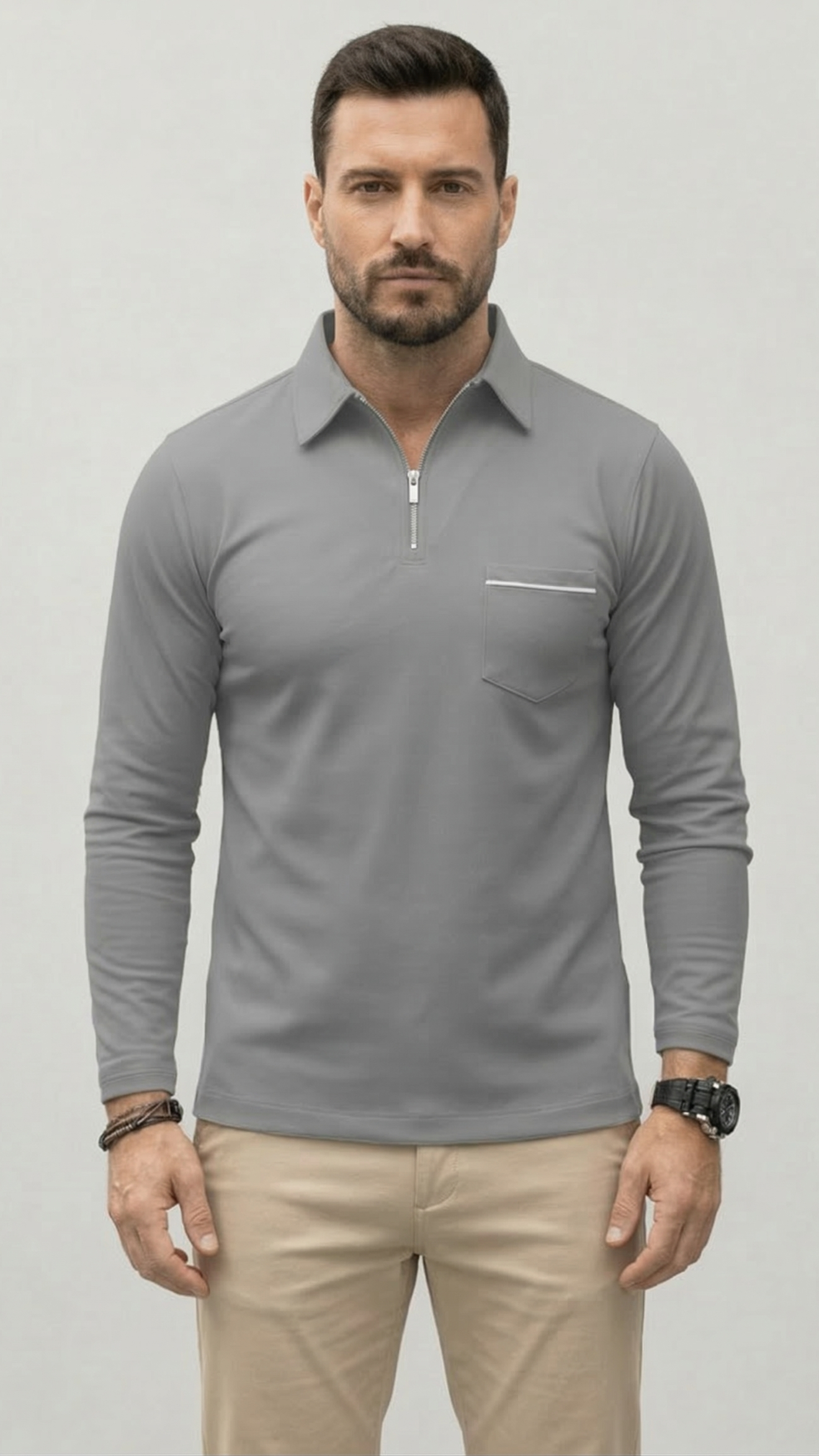 Polo Homme Manches Longues Poche Poitrine