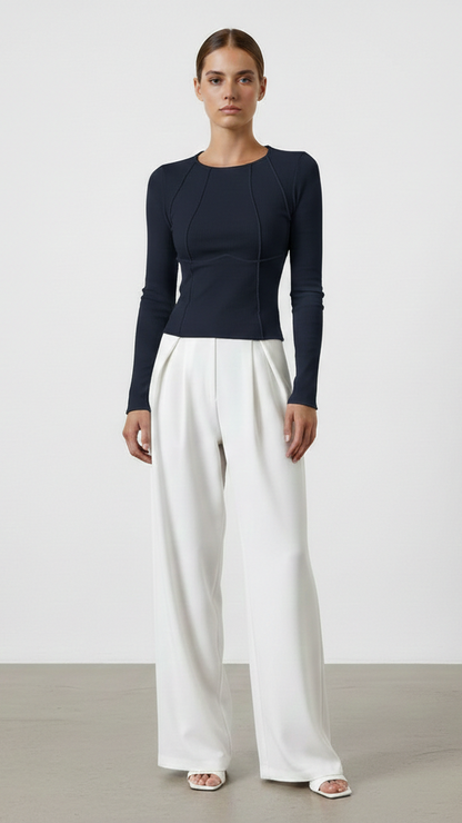 Haut moulant femme manches longues col rond