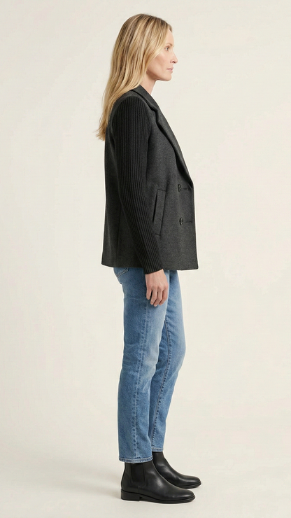 Blazer femme double boutonnage manches contrastées