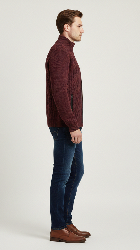 Cardigan homme boutonné doublé à carreaux