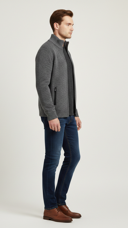 Cardigan homme boutonné doublé à carreaux