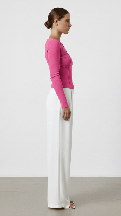 Haut moulant femme manches longues col rond