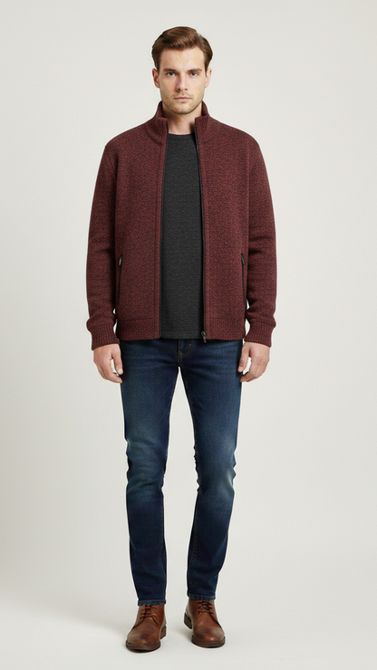 Cardigan homme boutonné doublé à carreaux