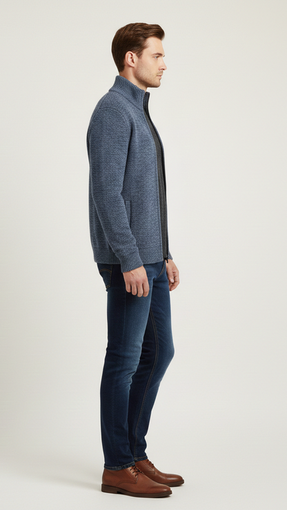 Cardigan homme boutonné doublé à carreaux