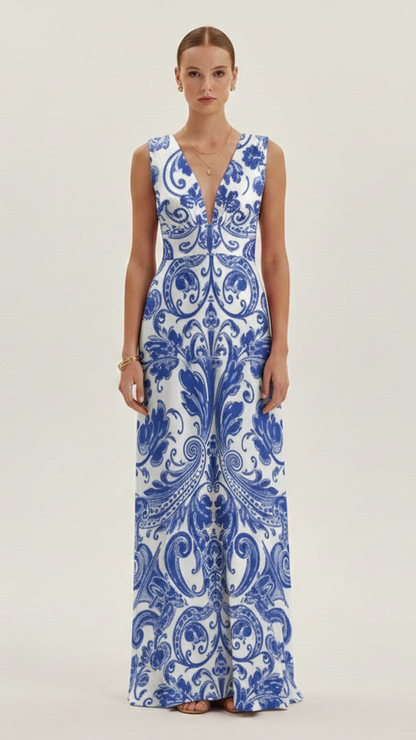 Robe maxi femme col V profond sans manches