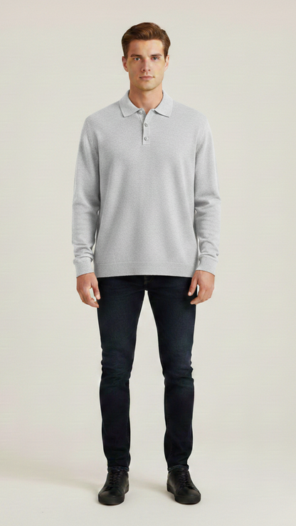 Polo homme manches longues col boutonné