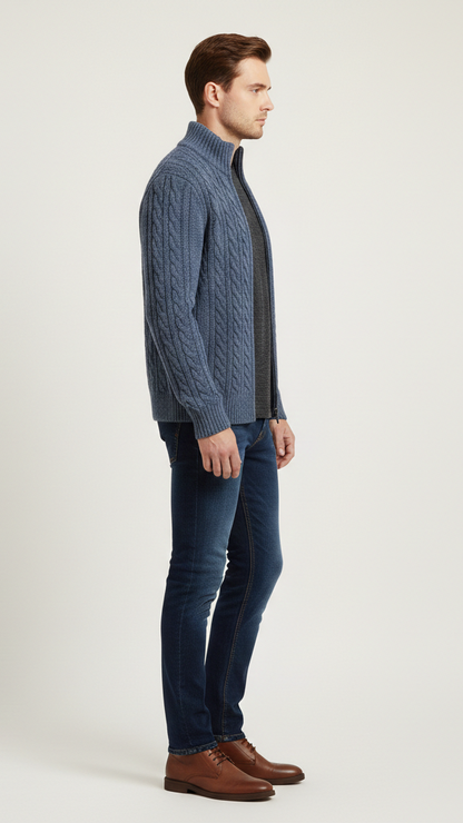 Cardigan homme boutonné doublé à carreaux