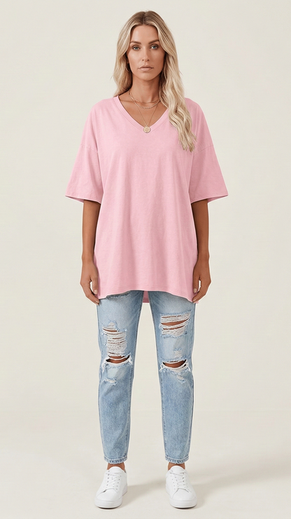 T-shirt femme col V manches courtes