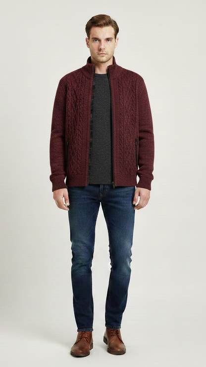 Cardigan homme boutonné doublé à carreaux