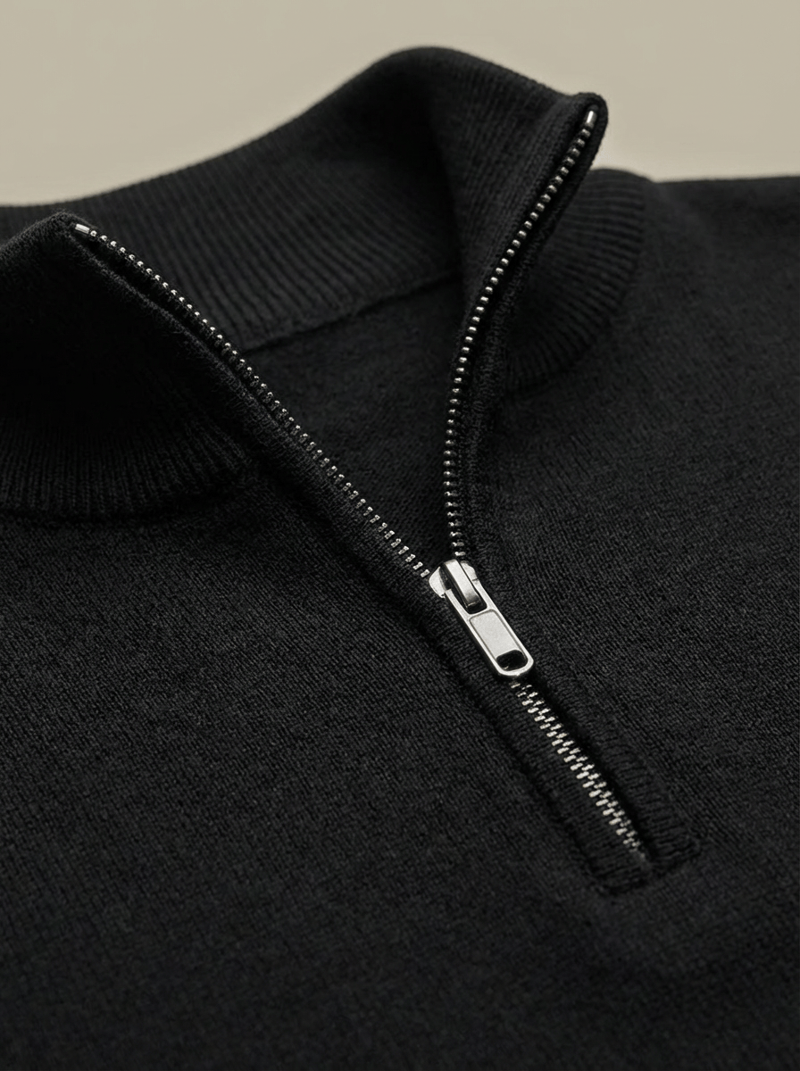 Pull Homme en Maille Côtelée | Col Montant Demi-Zip
