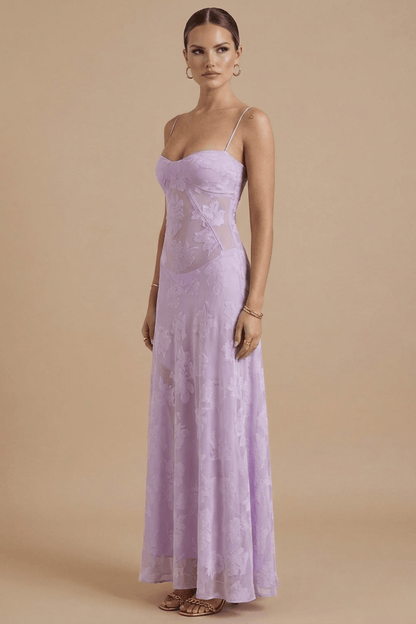 Robe Longue Femme Fleurie à Fines Bretelles | Buste Ajusté