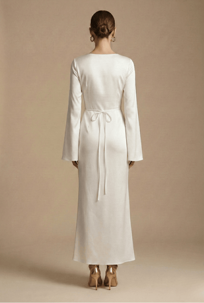 Robe Longue Femme à Col Rond | Manches Longues Fluide
