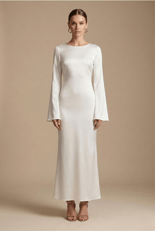Robe Longue Femme à Col Rond | Manches Longues Fluide