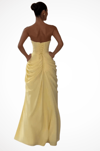 Robe Longue Bustier Femme | Drapé Froncé & Fente Latérale