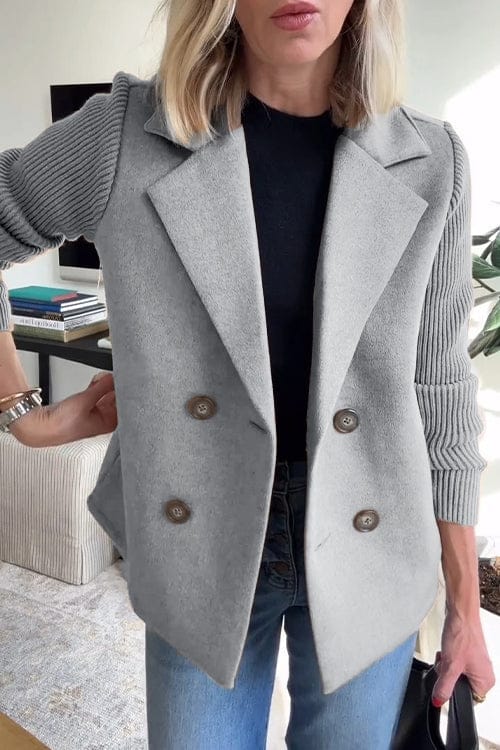 Blazer Femme Croisé à Manches en Maille | Col à Revers Cranté