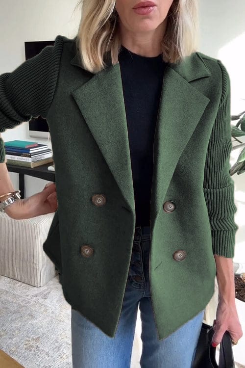 Blazer Femme Croisé à Manches en Maille | Col à Revers Cranté