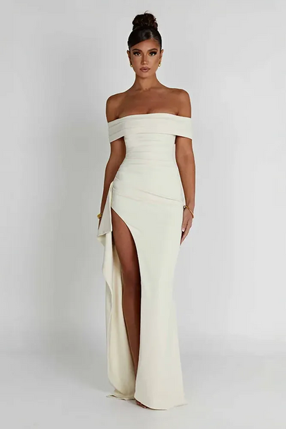 Robe Longue Femme Épaules Dénudées | Fente Haute Ajustée