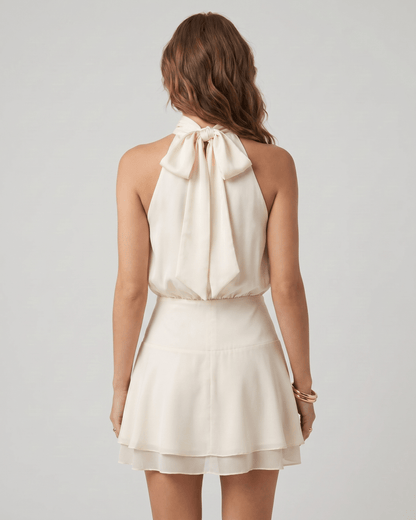 Robe Mini Femme à Col Halter | Jupe à Volants Étagés