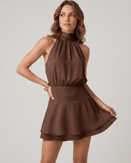 Robe Mini Femme à Col Halter | Jupe à Volants Étagés