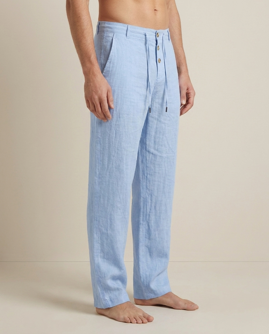 Pantalon en lin homme Bleu Ciel - vue de côté studio