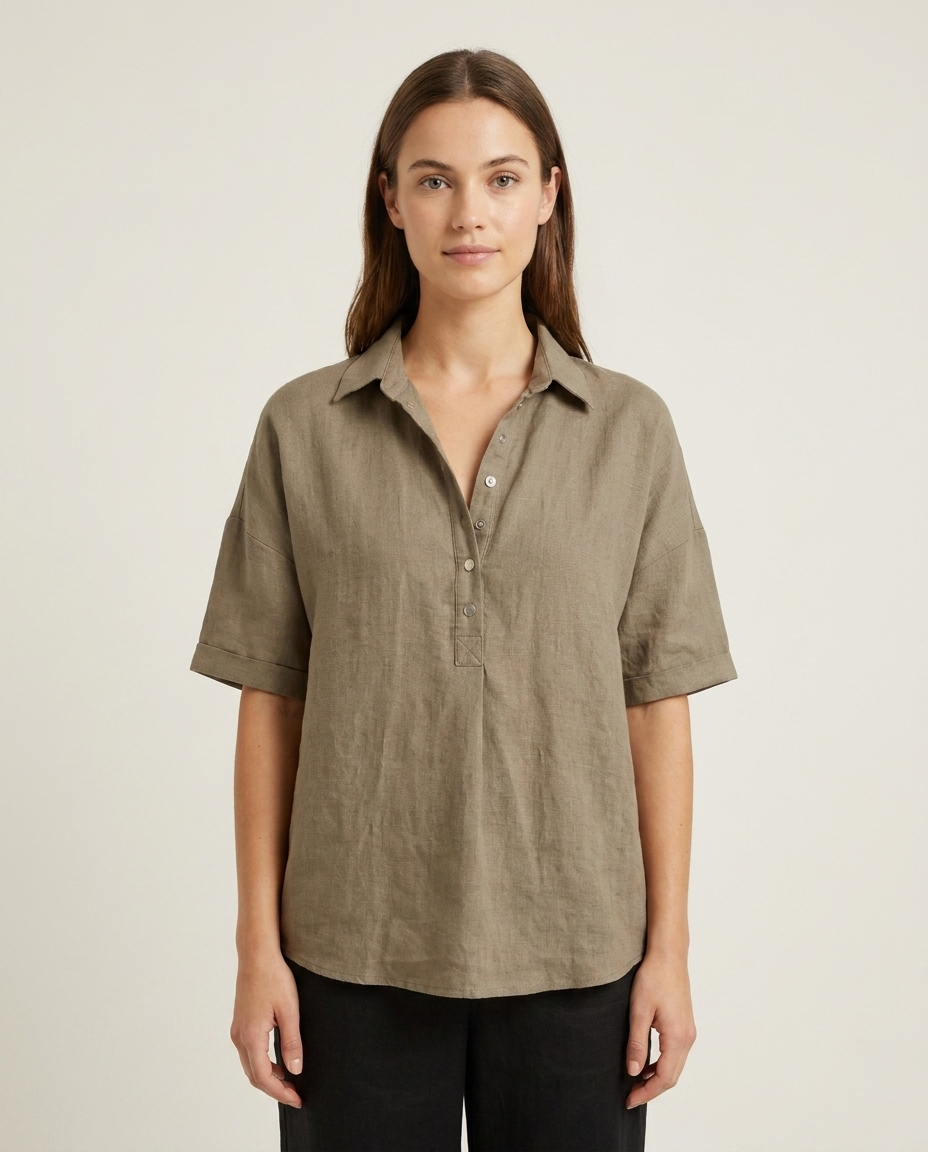 Blouse en lin femme Taupe - vue de face studio