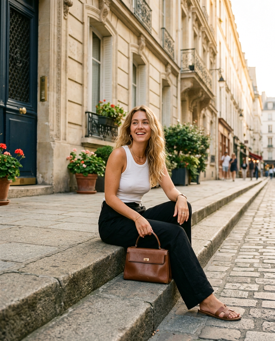 Cliente Stenaux assise sur les marches