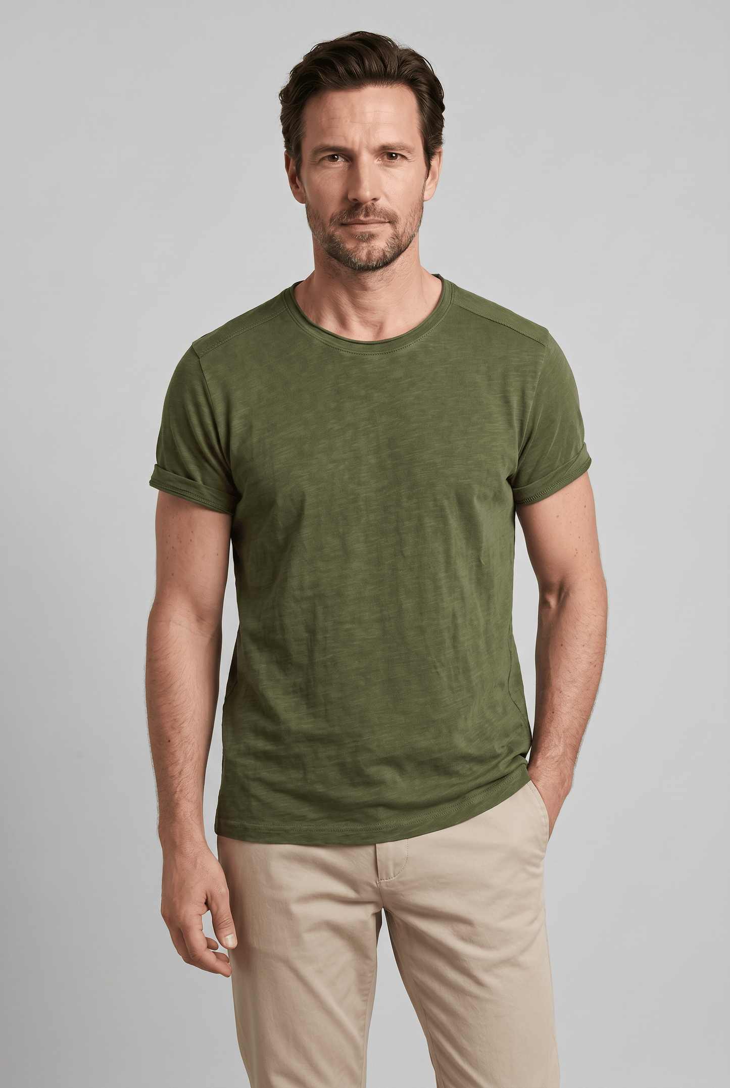 T-Shirt Homme Col Rond Coupe Classique | Manches Retroussées