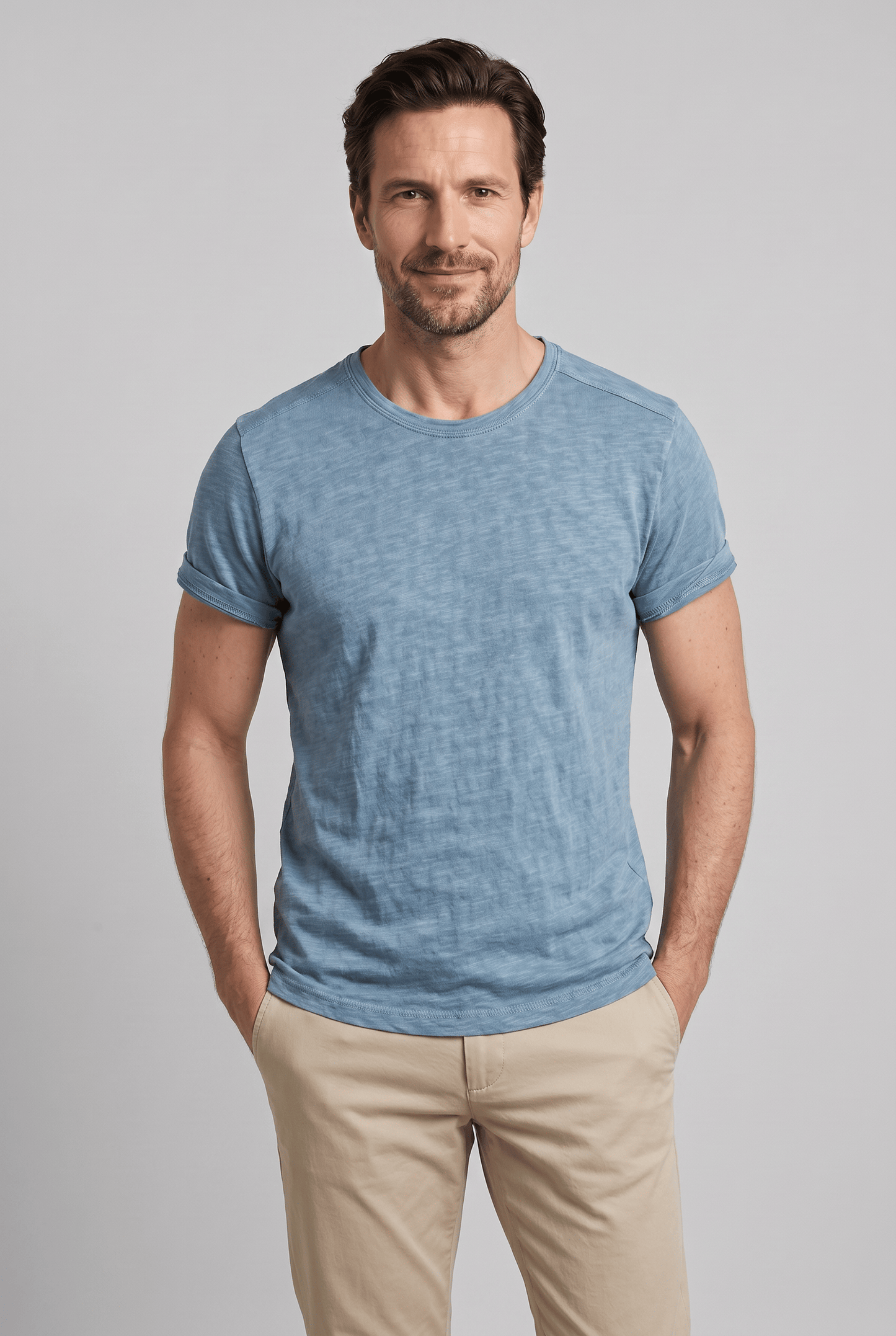T-Shirt Homme Col Rond Coupe Classique | Manches Retroussées