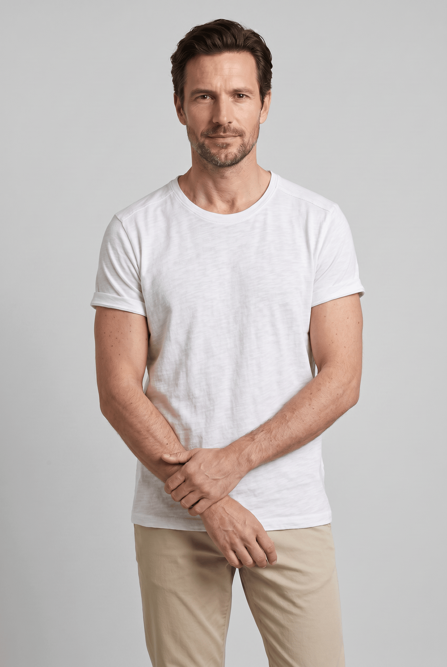 T-Shirt Homme Col Rond Coupe Classique | Manches Retroussées