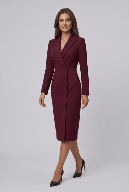 Robe Blazer Femme Cintrée à Col Revers | Midi Manches Longues