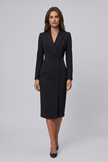 Robe Blazer Femme Cintrée à Col Revers | Midi Manches Longues