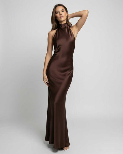 Robe Longue Femme Invitée Mariage | Col Halter Sans Manches