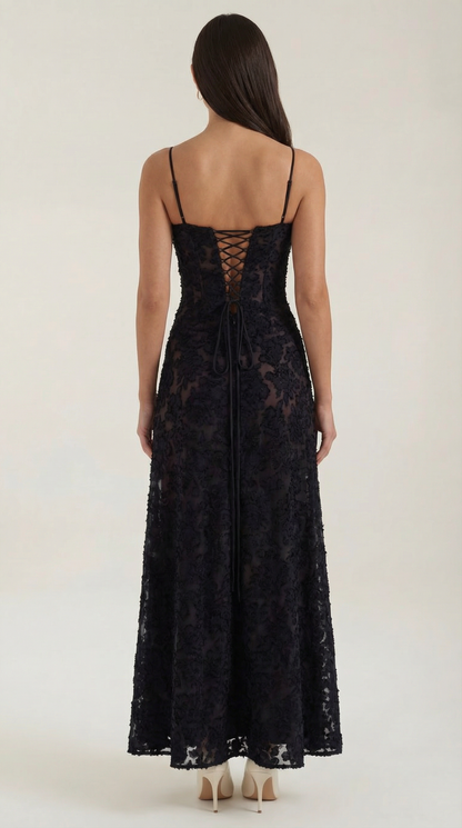 Robe maxi dentelle femme col cœur