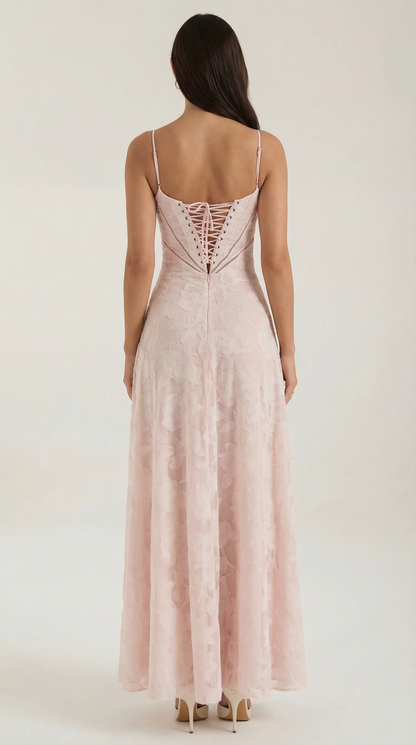 Robe maxi dentelle femme col cœur