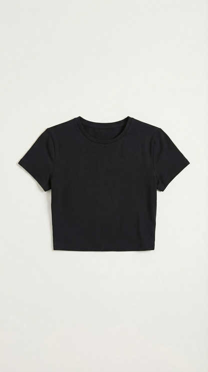 Top court femme col rond manches longues