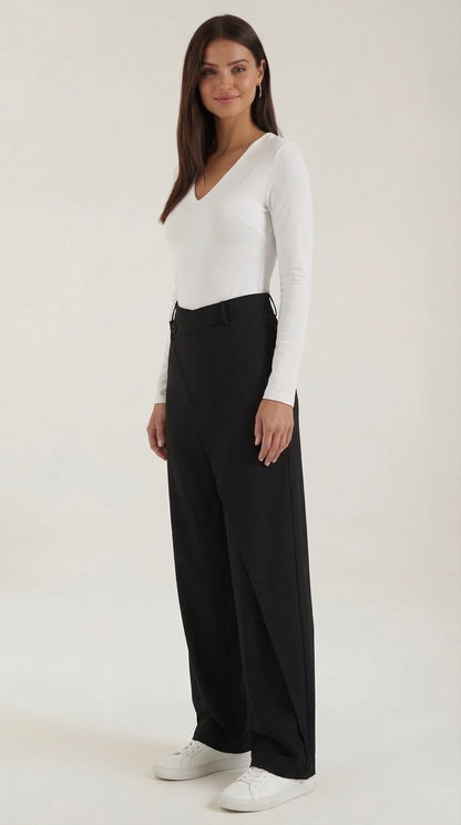 Pantalon large femme portefeuille asymétrique