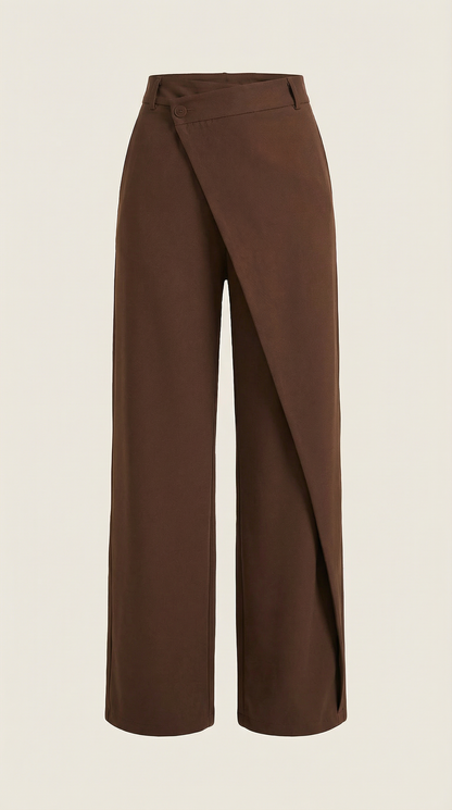 Pantalon large femme portefeuille asymétrique