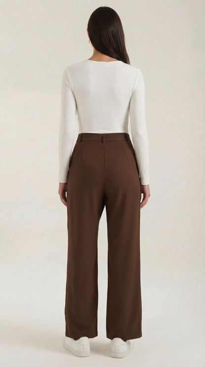 Pantalon large femme portefeuille asymétrique