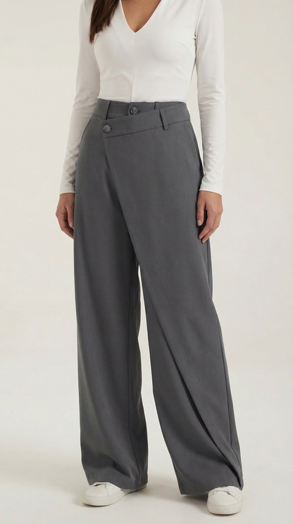 Pantalon large femme portefeuille asymétrique