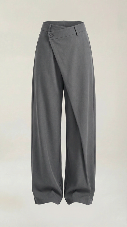 Pantalon large femme portefeuille asymétrique