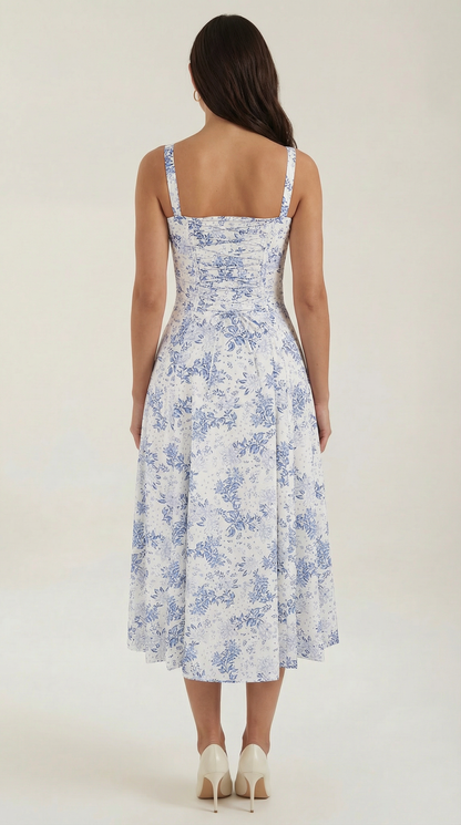 Robe midi femme fleurie lacée col cœur