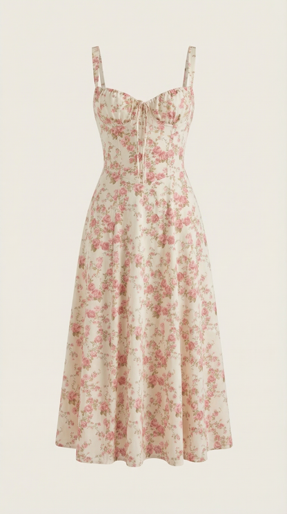 Robe midi femme fleurie lacée col cœur