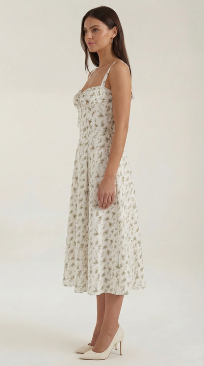 Robe midi femme fleurie lacée col cœur