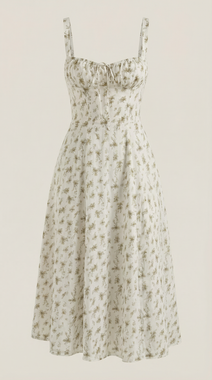 Robe midi femme fleurie lacée col cœur